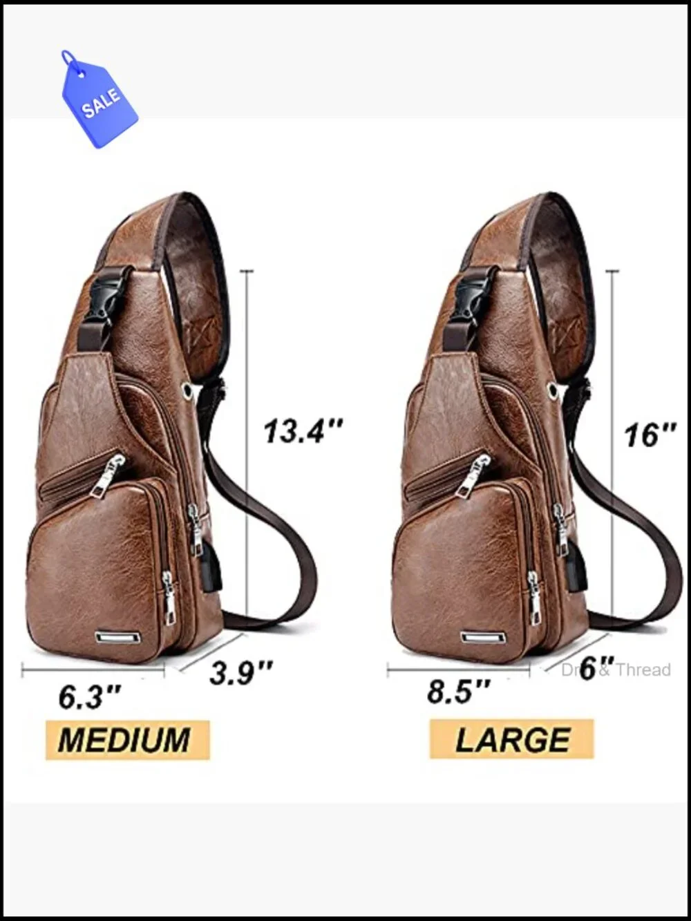 Leather Sling Backpack with USB Charging Port Crossbody Bag